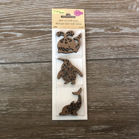 NIP 6 Laser Cut Outs Kraft Icons Sea Animals Craft Boards Whale Penguin Dolphin - Picture 1 of 5